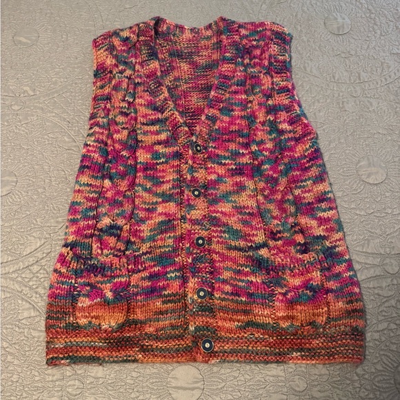 Vintage handmade 80s crochet vest with pockets - Picture 1 of 6